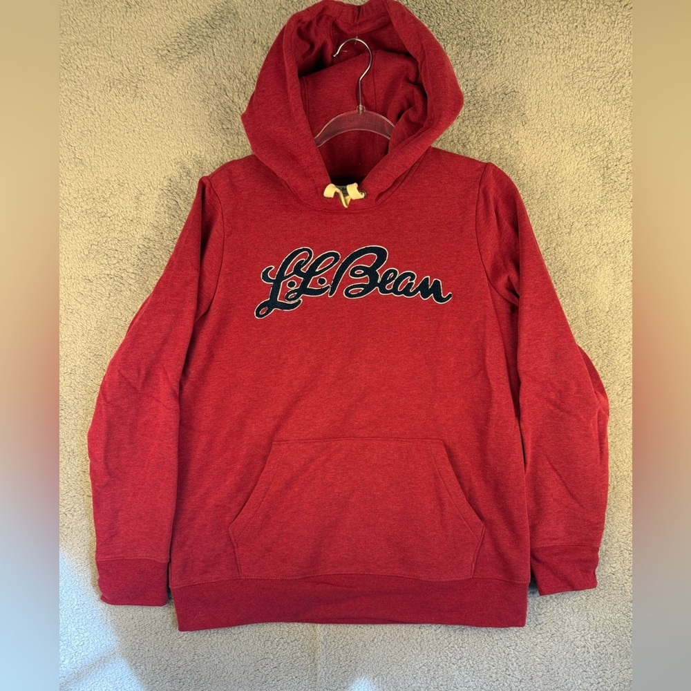 Women’s LL bean 1912 hooded sweatshirt size medium red with navy embroidery